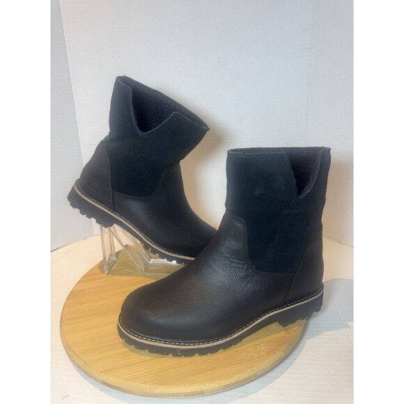 L.L. Bean Women’s Black Rugged Cozy Mid Slip On Suede Ankle Vibram Boot Size 8M - Picture 2 of 9
